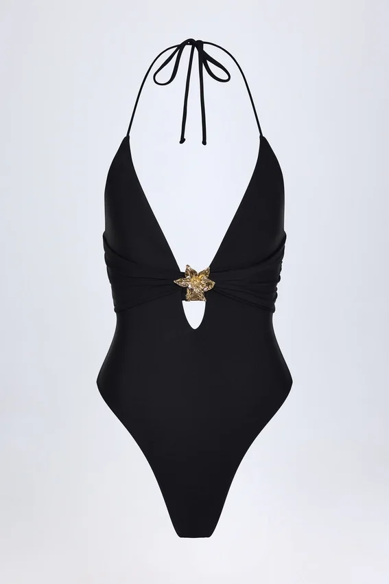 Bahari Cut-Out Hardware-Detail Swimsuit in Black Bahari Cut-Out Hardware-Detail Swimsuit in Black
