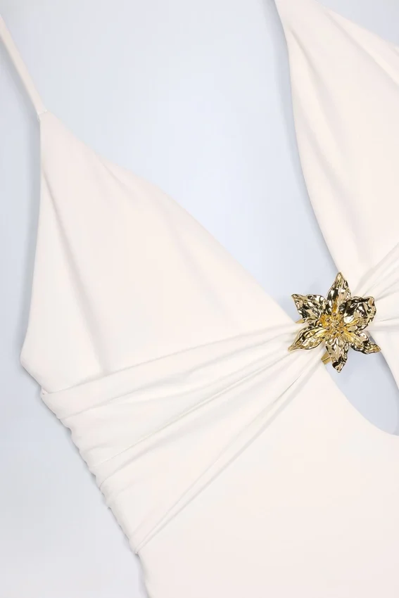Bahari Cut-Out Hardware-Detail Swimsuit in White Bahari Cut-Out Hardware-Detail Swimsuit in White