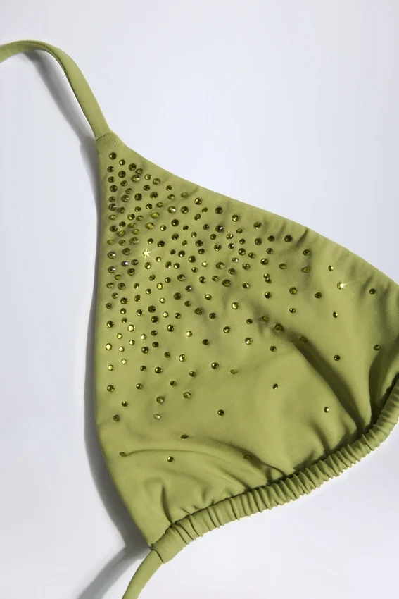 Baie Embellished Triangle Bikini Top in Olive Green Baie Embellished Triangle Bikini Top in Olive Green