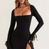 Baize Square Neck Long Sleeve Mini Dress in Black Baize Square Neck Long Sleeve Mini Dress in Black