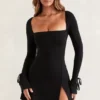 Baize Square Neck Long Sleeve Mini Dress in Black Baize Square Neck Long Sleeve Mini Dress in Black