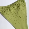 Bali Embellished Drawstring Thong Bikini Bottoms in Olive Green Bali Embellished Drawstring Thong Bikini Bottoms in Olive Green
