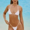 Bali Embellished Drawstring Thong Bikini Bottoms in White Bali Embellished Drawstring Thong Bikini Bottoms in White