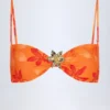 Baracoa Hardware-Detail Halterneck Bikini Top in Orange Orchid Print Baracoa Hardware-Detail Halterneck Bikini Top in Orange Orchid Print