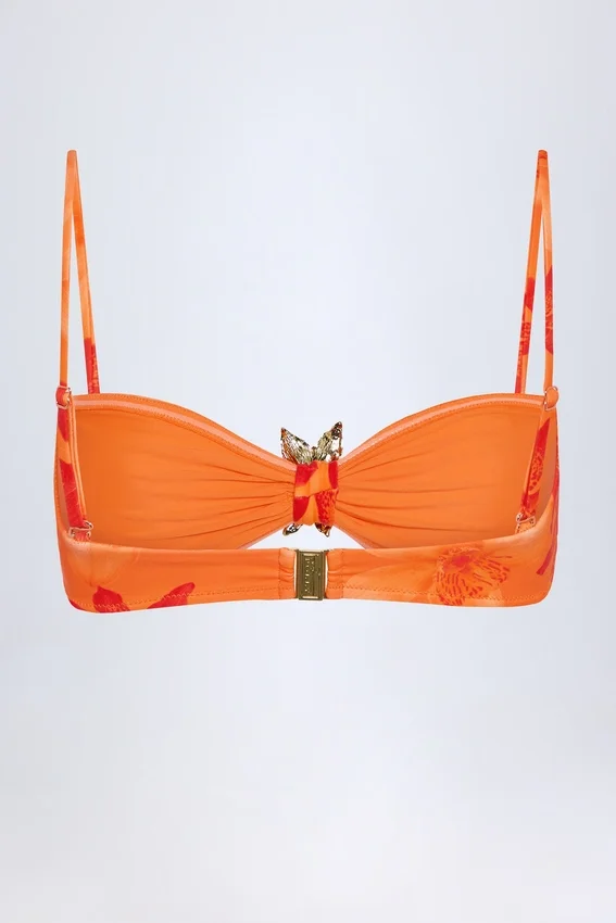 Baracoa Hardware-Detail Halterneck Bikini Top in Orange Orchid Print Baracoa Hardware-Detail Halterneck Bikini Top in Orange Orchid Print