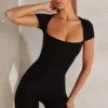 Bea Cap Sleeve Square Neck Unitard in Black Bea Cap Sleeve Square Neck Unitard in Black