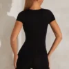 Bea Cap Sleeve Square Neck Unitard in Black Bea Cap Sleeve Square Neck Unitard in Black