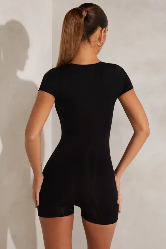Bea Cap Sleeve Square Neck Unitard in Black Bea Cap Sleeve Square Neck Unitard in Black