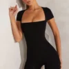 Bea Cap Sleeve Square Neck Unitard in Black Bea Cap Sleeve Square Neck Unitard in Black