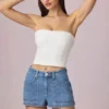 Beata High-Waist A-Line Shorts in Mid-Blue Wash Beata High-Waist A-Line Shorts in Mid-Blue Wash