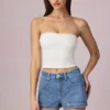 Beata High-Waist A-Line Shorts in Mid-Blue Wash Beata High-Waist A-Line Shorts in Mid-Blue Wash