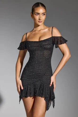 Beaufort Embellished Cold Shoulder Mini Dress in Black Beaufort Embellished Cold Shoulder Mini Dress in Black