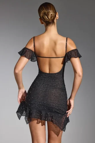 Beaufort Embellished Cold Shoulder Mini Dress in Black Beaufort Embellished Cold Shoulder Mini Dress in Black