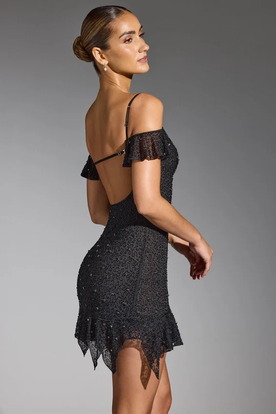 Beaufort Embellished Cold Shoulder Mini Dress in Black Beaufort Embellished Cold Shoulder Mini Dress in Black