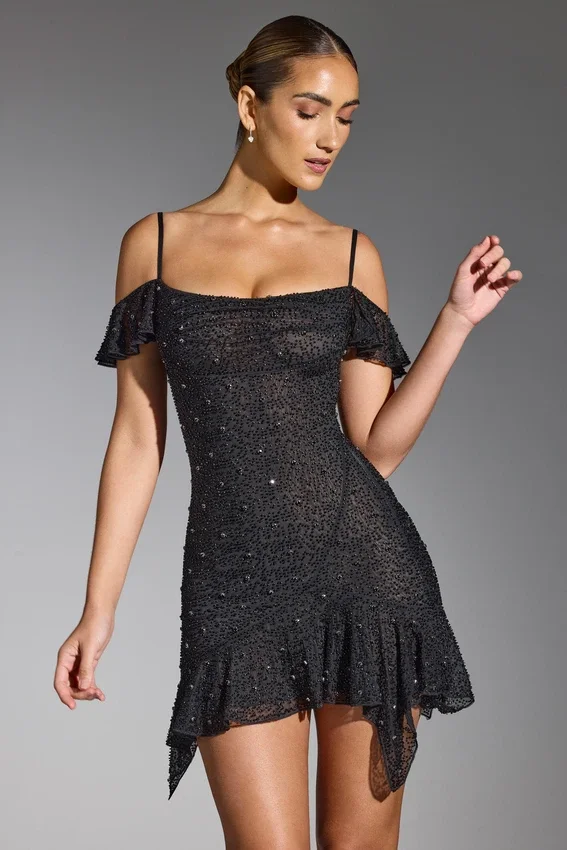 Beaufort Embellished Cold Shoulder Mini Dress in Black Beaufort Embellished Cold Shoulder Mini Dress in Black