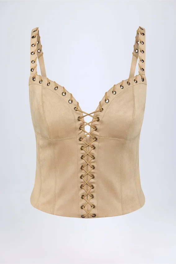 Bela Lace-Up Top in Tan Bela Lace-Up Top in Tan