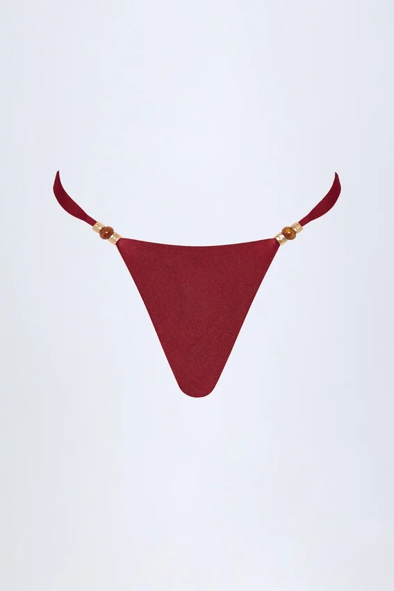 Bermuda Bead-Embellished Cheeky Bikini Bottoms in Dark Cherry Bermuda Bead-Embellished Cheeky Bikini Bottoms in Dark Cherry