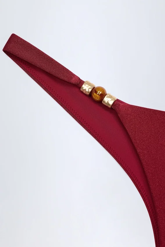 Bermuda Bead-Embellished Cheeky Bikini Bottoms in Dark Cherry Bermuda Bead-Embellished Cheeky Bikini Bottoms in Dark Cherry