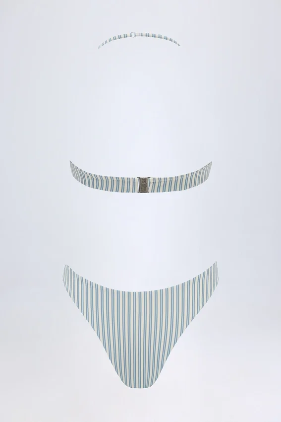 Biarritz Cut-Out Halterneck Swimsuit in Teal Double Stripe Biarritz Cut-Out Halterneck Swimsuit in Teal Double Stripe