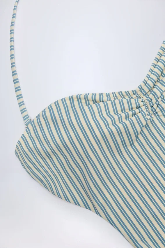 Biarritz Cut-Out Halterneck Swimsuit in Teal Double Stripe Biarritz Cut-Out Halterneck Swimsuit in Teal Double Stripe
