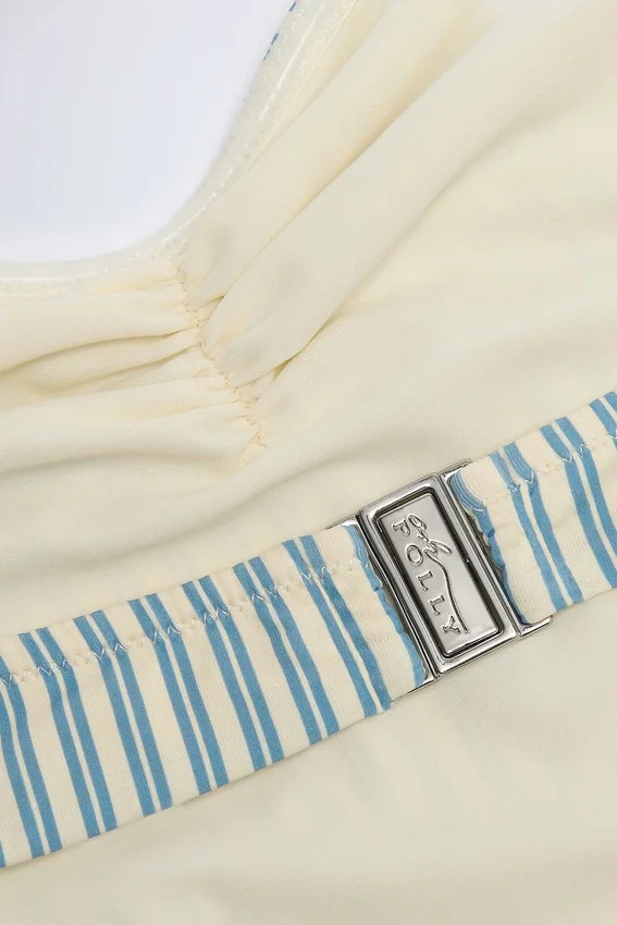 Biarritz Cut-Out Halterneck Swimsuit in Teal Double Stripe Biarritz Cut-Out Halterneck Swimsuit in Teal Double Stripe