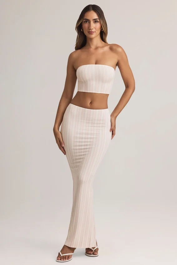 Verna Modal Strapless Crop Top in Stripe Print Verna Modal Strapless Crop Top in Stripe Print