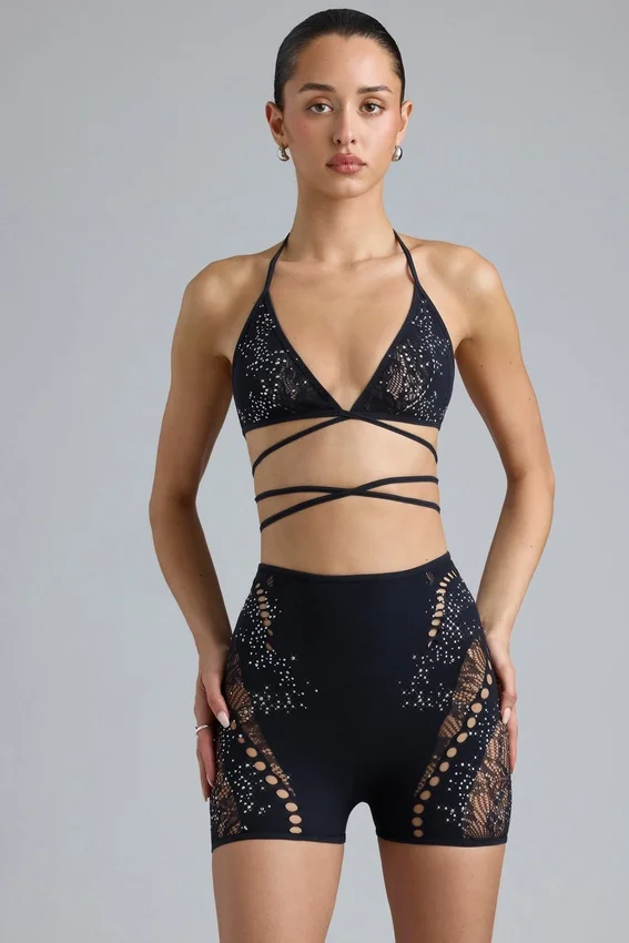 Bonnie Embellished High-Waist Shorts in Black Bonnie Embellished High-Waist Shorts in Black