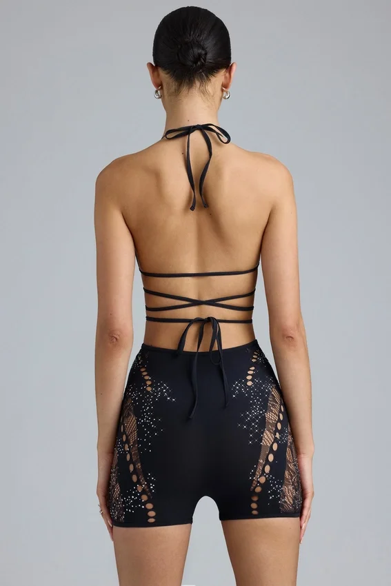 Bonnie Embellished High-Waist Shorts in Black Bonnie Embellished High-Waist Shorts in Black