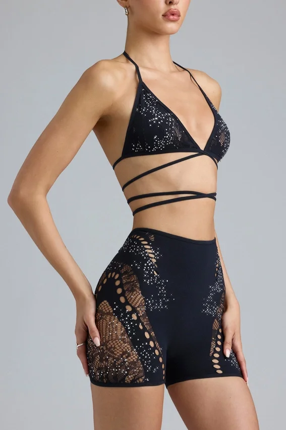 Bonnie Embellished High-Waist Shorts in Black Bonnie Embellished High-Waist Shorts in Black