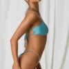 Bora Bora Pearl-Detail Ruched Thong Bikini Bottoms in Turquoise Bora Bora Pearl-Detail Ruched Thong Bikini Bottoms in Turquoise