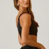 Brisa Ruched Asymmetric Crop Top in Black Brisa Ruched Asymmetric Crop Top in Black