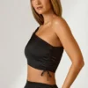 Brisa Ruched Asymmetric Crop Top in Black Brisa Ruched Asymmetric Crop Top in Black