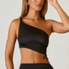 Brisa Ruched Asymmetric Crop Top in Black Brisa Ruched Asymmetric Crop Top in Black