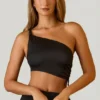 Brisa Ruched Asymmetric Crop Top in Black Brisa Ruched Asymmetric Crop Top in Black