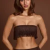 Bruma Fringed Bandeau Lace-up Crop Top in Chocolate Brown Bruma Fringed Bandeau Lace-up Crop Top in Chocolate Brown