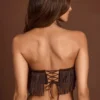 Bruma Fringed Bandeau Lace-up Crop Top in Chocolate Brown Bruma Fringed Bandeau Lace-up Crop Top in Chocolate Brown