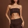 Bruma Fringed Bandeau Lace-up Crop Top in Chocolate Brown Bruma Fringed Bandeau Lace-up Crop Top in Chocolate Brown