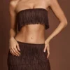 Bruma Fringed Bandeau Lace-up Crop Top in Chocolate Brown Bruma Fringed Bandeau Lace-up Crop Top in Chocolate Brown