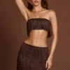 Bruma Fringed Bandeau Lace-up Crop Top in Chocolate Brown Bruma Fringed Bandeau Lace-up Crop Top in Chocolate Brown