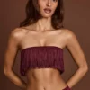 Bruma Fringed Bandeau Lace-up Crop Top in Wine Red Bruma Fringed Bandeau Lace-up Crop Top in Wine Red