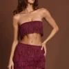 Bruma Fringed Bandeau Lace-up Crop Top in Wine Red Bruma Fringed Bandeau Lace-up Crop Top in Wine Red