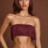 Bruma Fringed Bandeau Lace-up Crop Top in Wine Red Bruma Fringed Bandeau Lace-up Crop Top in Wine Red