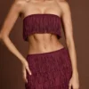 Bruma Fringed Bandeau Lace-up Crop Top in Wine Red Bruma Fringed Bandeau Lace-up Crop Top in Wine Red