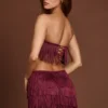 Bruma Fringed Bandeau Lace-up Crop Top in Wine Red Bruma Fringed Bandeau Lace-up Crop Top in Wine Red