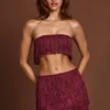 Bruma Fringed Bandeau Lace-up Crop Top in Wine Red Bruma Fringed Bandeau Lace-up Crop Top in Wine Red