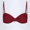 Bruny Bead-Embellished Ruched Underwired Bikini Top in Dark Cherry Bruny Bead-Embellished Ruched Underwired Bikini Top in Dark Cherry