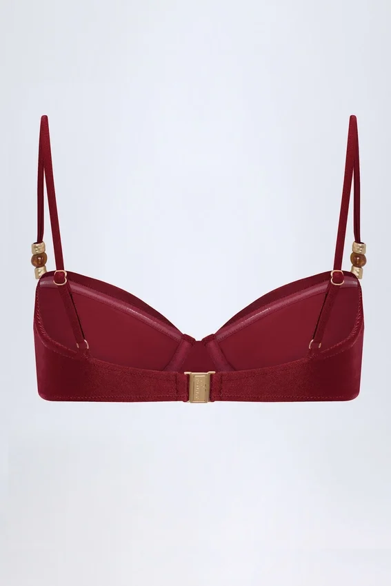 Bruny Bead-Embellished Ruched Underwired Bikini Top in Dark Cherry Bruny Bead-Embellished Ruched Underwired Bikini Top in Dark Cherry