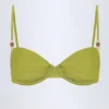Bruny Bead-Embellished Ruched Underwired Bikini Top in Olive Green Bruny Bead-Embellished Ruched Underwired Bikini Top in Olive Green