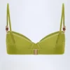 Bruny Bead-Embellished Ruched Underwired Bikini Top in Olive Green Bruny Bead-Embellished Ruched Underwired Bikini Top in Olive Green
