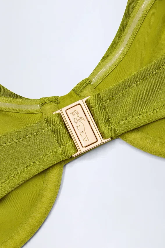 Bruny Bead-Embellished Ruched Underwired Bikini Top in Olive Green Bruny Bead-Embellished Ruched Underwired Bikini Top in Olive Green